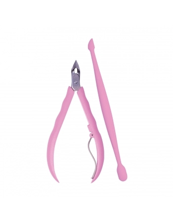 ALICATE CUTÍCULA + ESPÁTULA ROSA SANDY 756 MUNDIAL