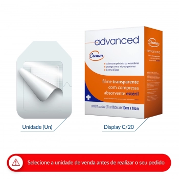 CURATIVO ADVANCED FILME TRANSPARENTE COM COMPRESSA ABSORVENTE ESTÉRIL 10X10CM CREMER