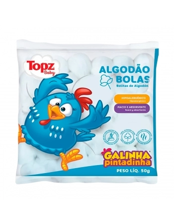 ALGODÃO BOLAS 50G GALINHA PINTADINHA TOPZ BABY