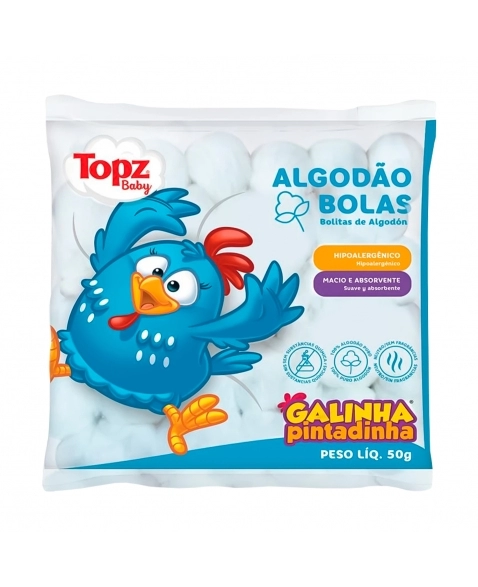 ALGODÃO BOLAS 50G GALINHA PINTADINHA TOPZ BABY