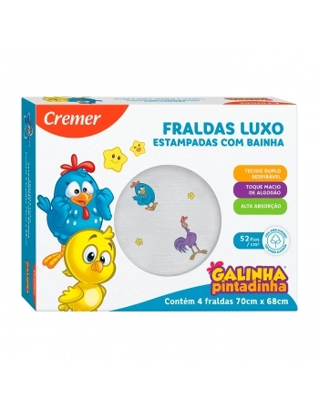 FRALDA LUXO ESTAMPADA GALINHA PINTADINHA 70CMX68CM C/4 CREMER