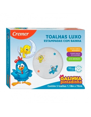 TOALHA BANHO LUXO ESTAMPADA GALINHA PINTADINHA 1,18MX70CM C/3