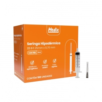 SERINGA HIPODÉRMICA DESCARTÁVEL 5ML 25X7 LUER SLIP MEDIX