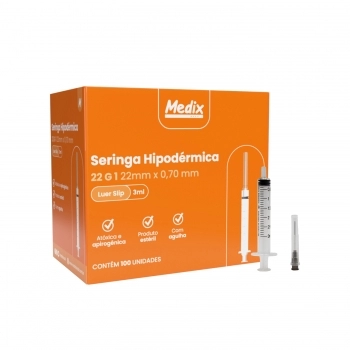 SERINGA HIPODÉRMICA DESCARTÁVEL 3ML 25X7 LUER SLIP MEDIX
