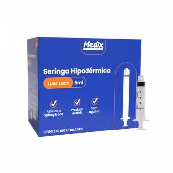 SERINGA HIPODÉRMICA DESCARTÁVEL SEM AGULHA 5ML LUER LOCK MEDIX