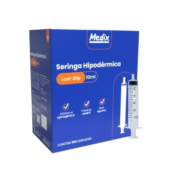SERINGA HIPODÉRMICA DESCARTÁVEL SEM AGULHA 10ML LUER SLIP MEDIX