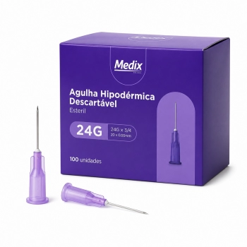 AGULHA HIPODERMICA 20X0,55MM (24GX3/4) 100UN MEDIX