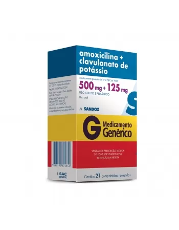 AMOXICILINA 500MG + CLAVULANATO POTÁSSIO 125MG 21COM RET* SANDOZ